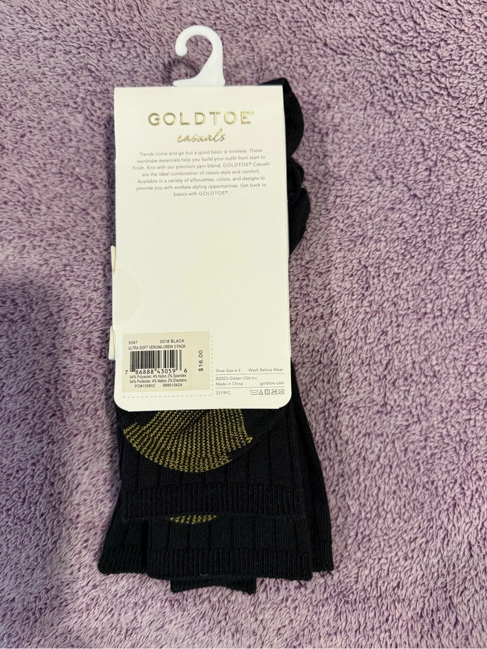 Gold Toe Black Ribbed Crew Socks - Casual Ultra Soft Pack